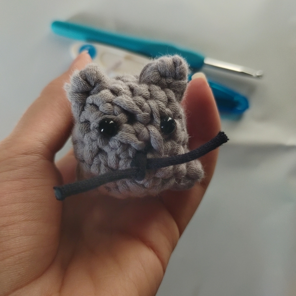Handmade Cat Toy Gray Crochet
